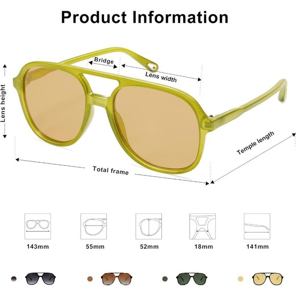 Women ClearOlive Green Brown Square Oversized Retro Polarized Sunglasses - Picture 4 of 5